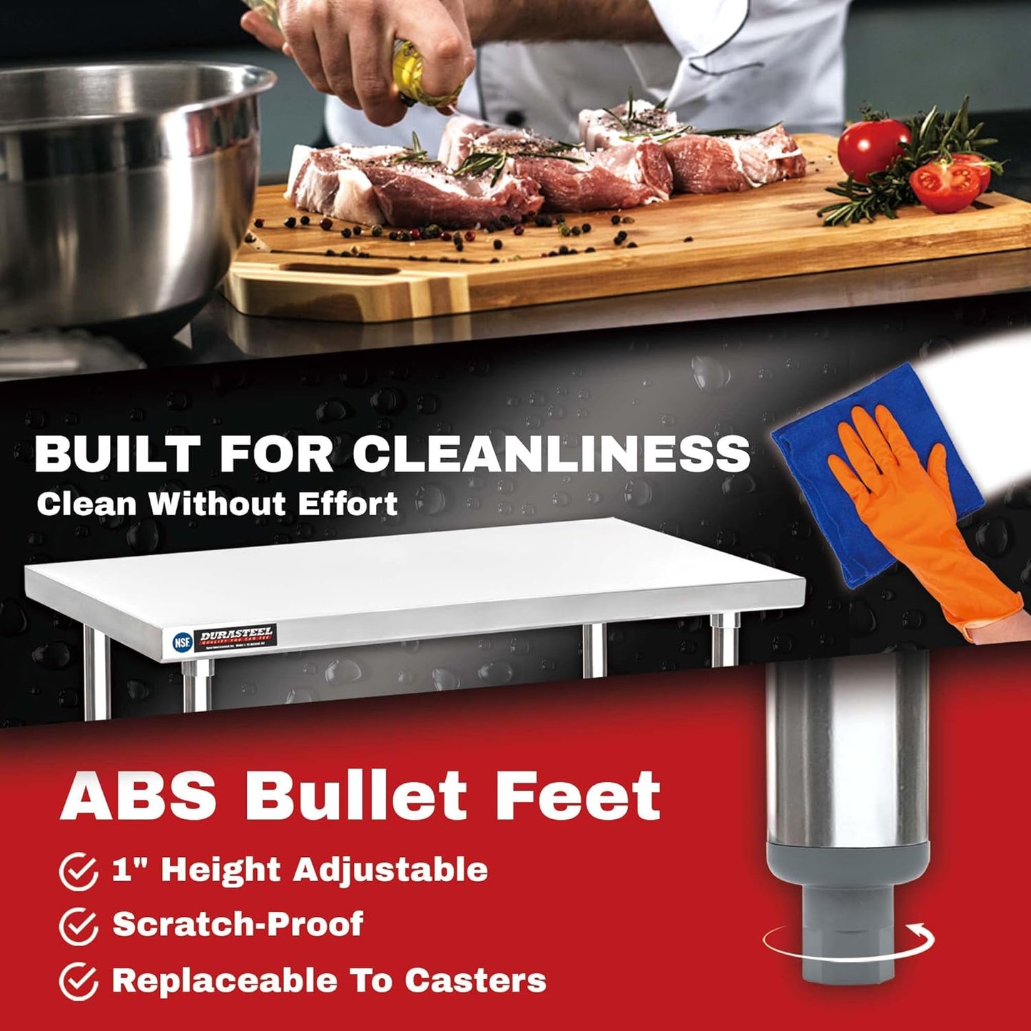 DuraSteel 24x18 Small Stainless Steel Table - NSF Metal Food Prep Commercial Kitchen Workt able - Side Mixer Stand with Under Shelf - For Laundry Room, Kitchen, Outdoor Grill, Small Spaces