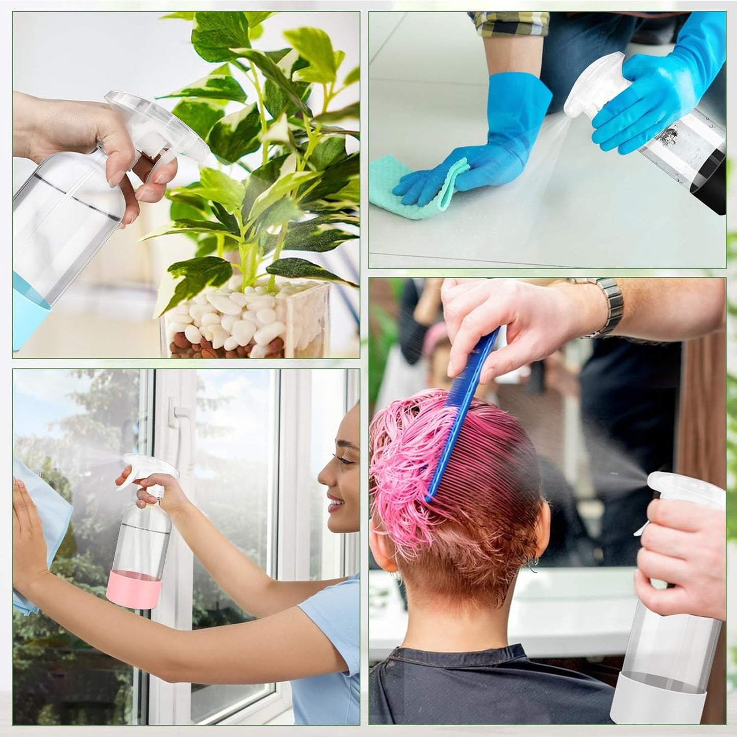 5 PACK/16 OZ Glass Spray Bottles with Upgraded Adjustable Spray Nozzle, Refillable Containers with Silicone Sleeve, Spray Bottle for Hair&Cleaning Solutions&Essential Oils-Pink Blue Gray Black White