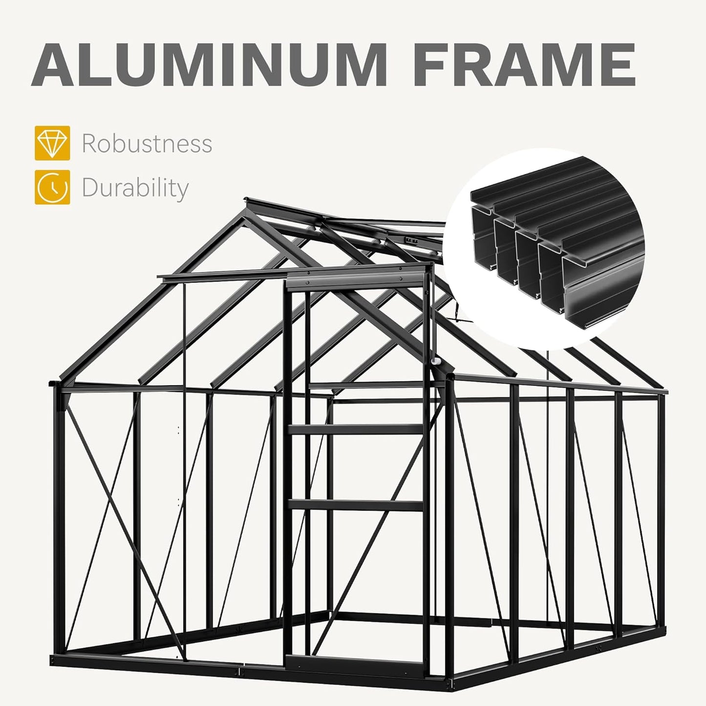 DWVO 6x8FT Polycarbonate Greenhouse Heavy Duty Green Houses Outdoor Aluminum Greenhouses with Sliding Doors Vent Window Walk-in Greenhouse Large Sun House for Garden Backyard, Matte Black