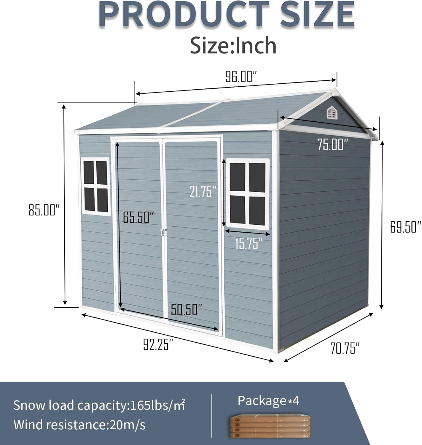 8x6 ft Outdoor Resin Storage Shed with Floor, Waterproof Plastic Garden Shed with Lockable Door and Two Windows, All-Weather Tool Sheds for Backyard, Patio, Lawn (Grey)