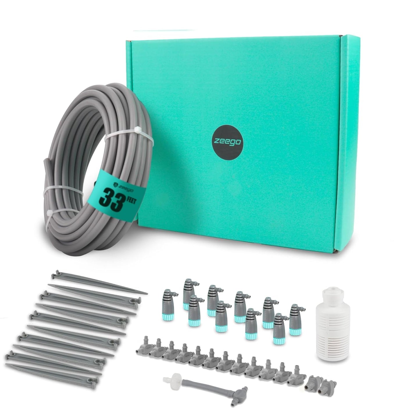 Zeego Automatic Drip Irrigation Set Universal Accessories, Including Adjustable drip Heads and Related Accessories.