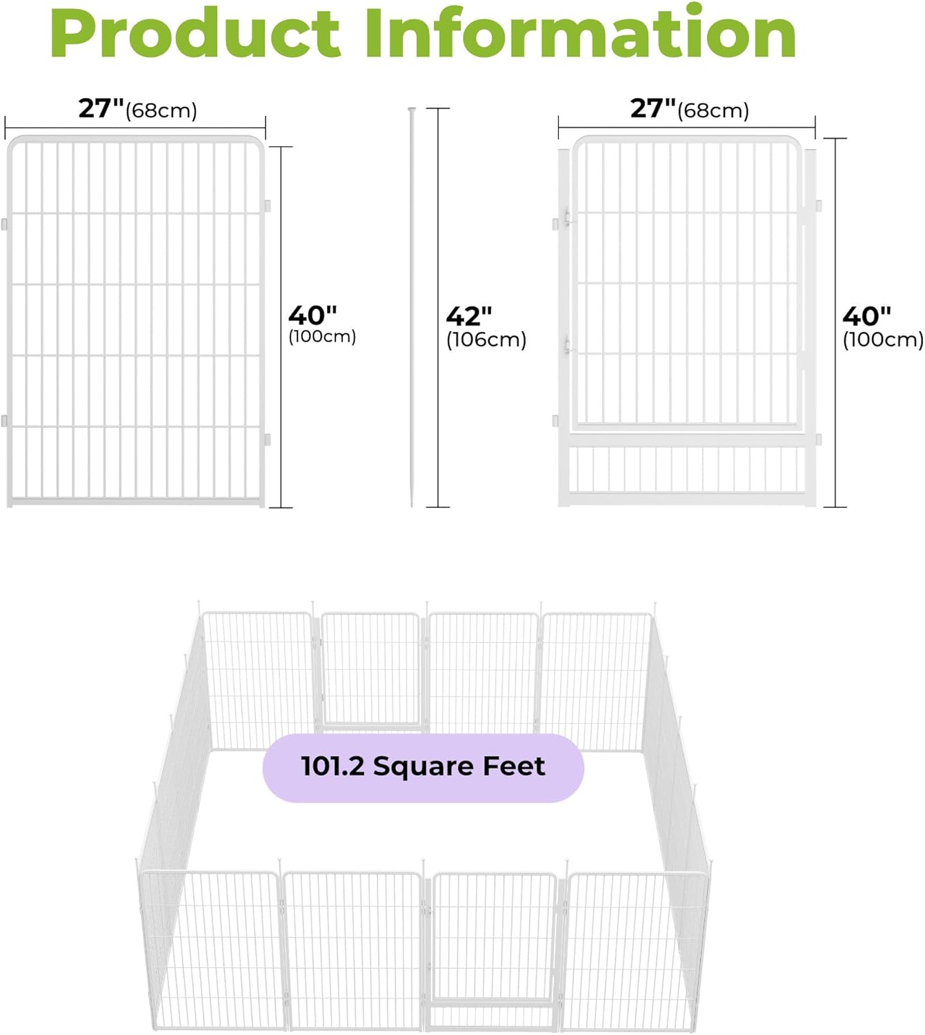 Decorative Garden Fence with Gate 40 in(H) x 35.7 ft(L) 16 Panels, Heavy Duty Metal Animal Barrier Fence for Yard, Flower Bed Fencing, Garden Border Fence, Easy Set Up, White