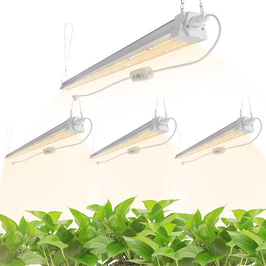 FREELICHT 4 Pack 4FT LED Grow Light with Timer, 40W (250W Equivalent), Full Spectrum Grow Lights for Indoor Plants with 9/12/15H Timer, Linkable Plant Growing Lamp for Hydroponic Plants Seeding Veg