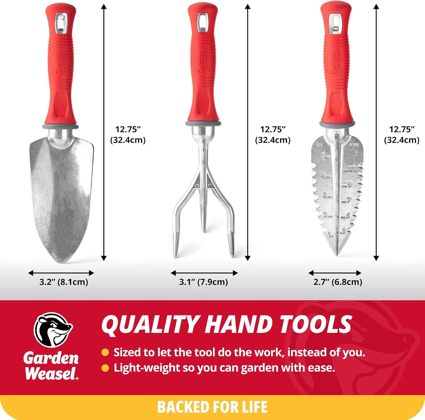 Garden Weasel 3-Piece Hand Tool Combo Set | Trowel, Transplanter and Cultivator | Heavy Duty Lawn and Garden Set, Digging, Planting, and Weeding | 91370-Q