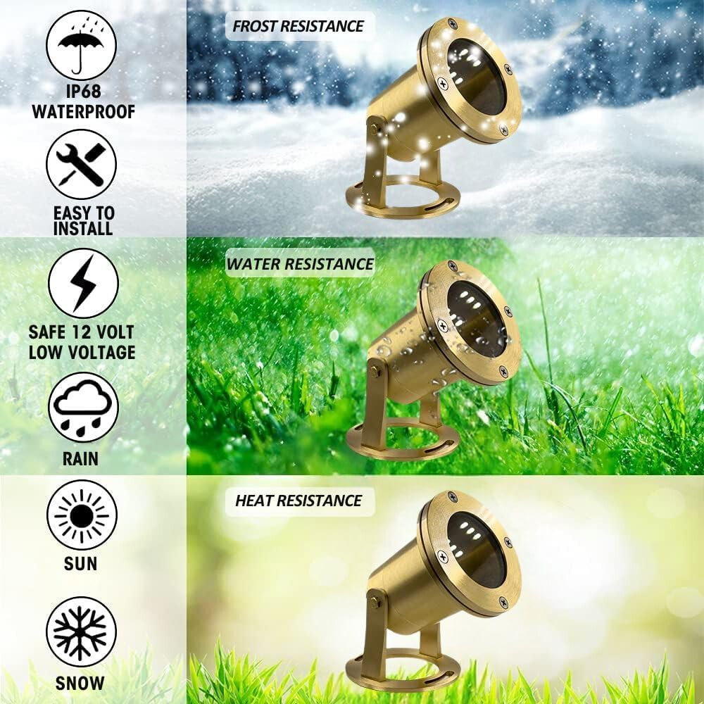 Waterproof Underwater Light 113 (2 Pack) Solid Brass 7W MR16 LED Bulb Pond Submersible Waterfall Pool Fountain Light for Beautiful Bright Long Lasting Home Garden Patio Pool