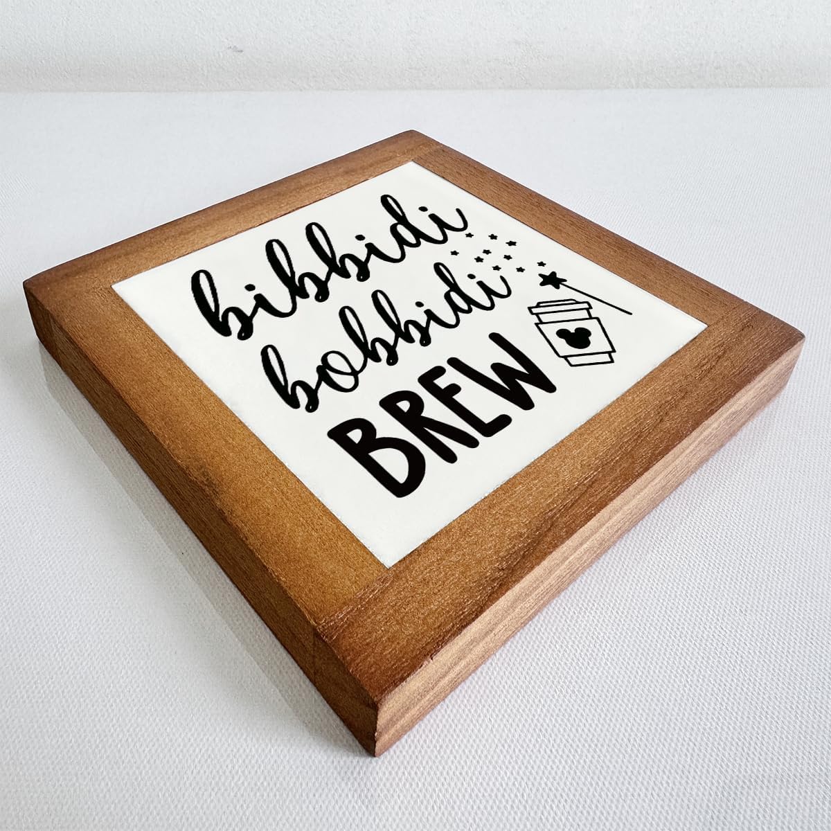 Bippity Boppity Wood Plaque, Rustic Coffee Table Sign, Kitchen Home Decor, Tabletop Decor, Coffee Lover Gift, Disney Lover Gift - 5.9x5.9in