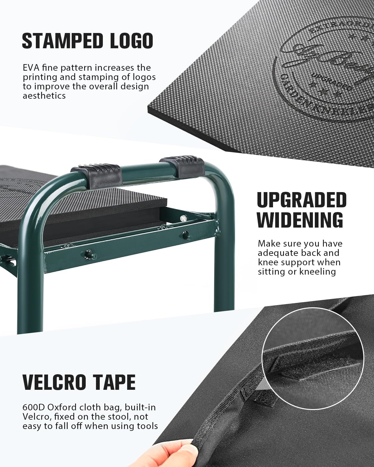 Garden Kneeler and Seat Heavy Duty, Upgraded Foldable Gardening Stool - Widened to 10" Stable Wear-resistant Prevent Knee and Back Pain, Beautiful Logo high-end 2 Large Tool Bags Gift for Women
