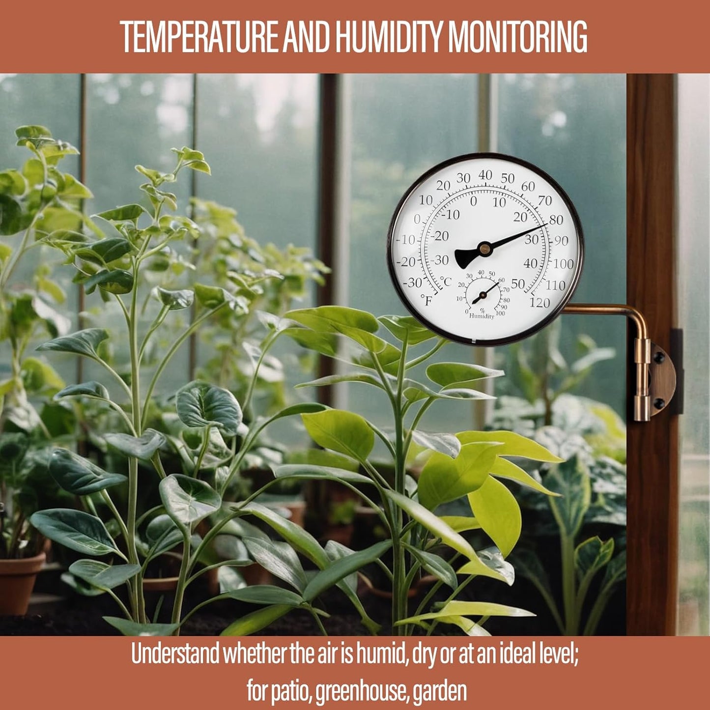 4-Inch Brass Outdoor Thermometer - Analog Temperature Gauge for Patio, Greenhouse and Garage