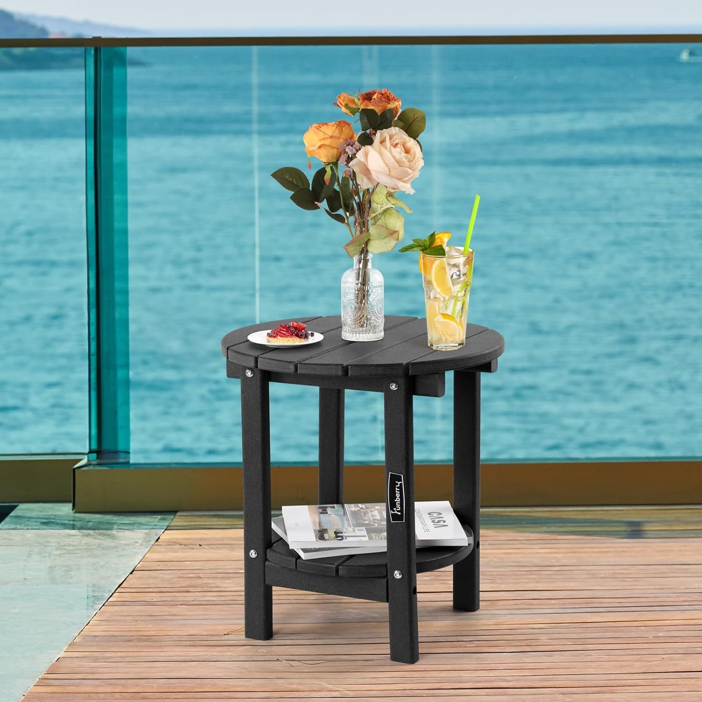 FUNBERRY Outdoor Adirondack Side Table, 2-Tier Patio End Tables, HDPE All Weather for Outside