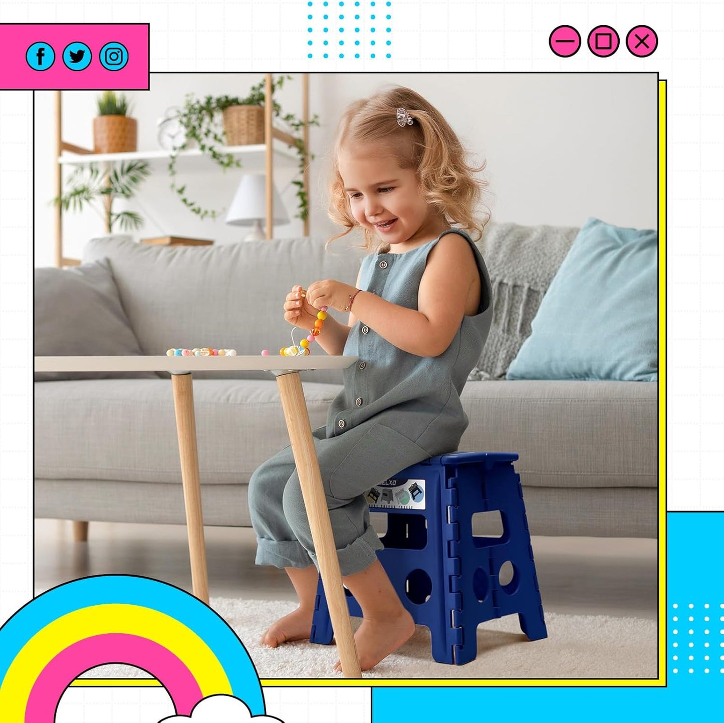 Delxo Folding Step Stool, 13 inch Non-Slip Foldable Stools for Kids & Adults Up to 300 LBS, Step Stool with Handle, Lightweight for Kitchen, Bathroom, Bedroom, Garden, Blue, 1PC