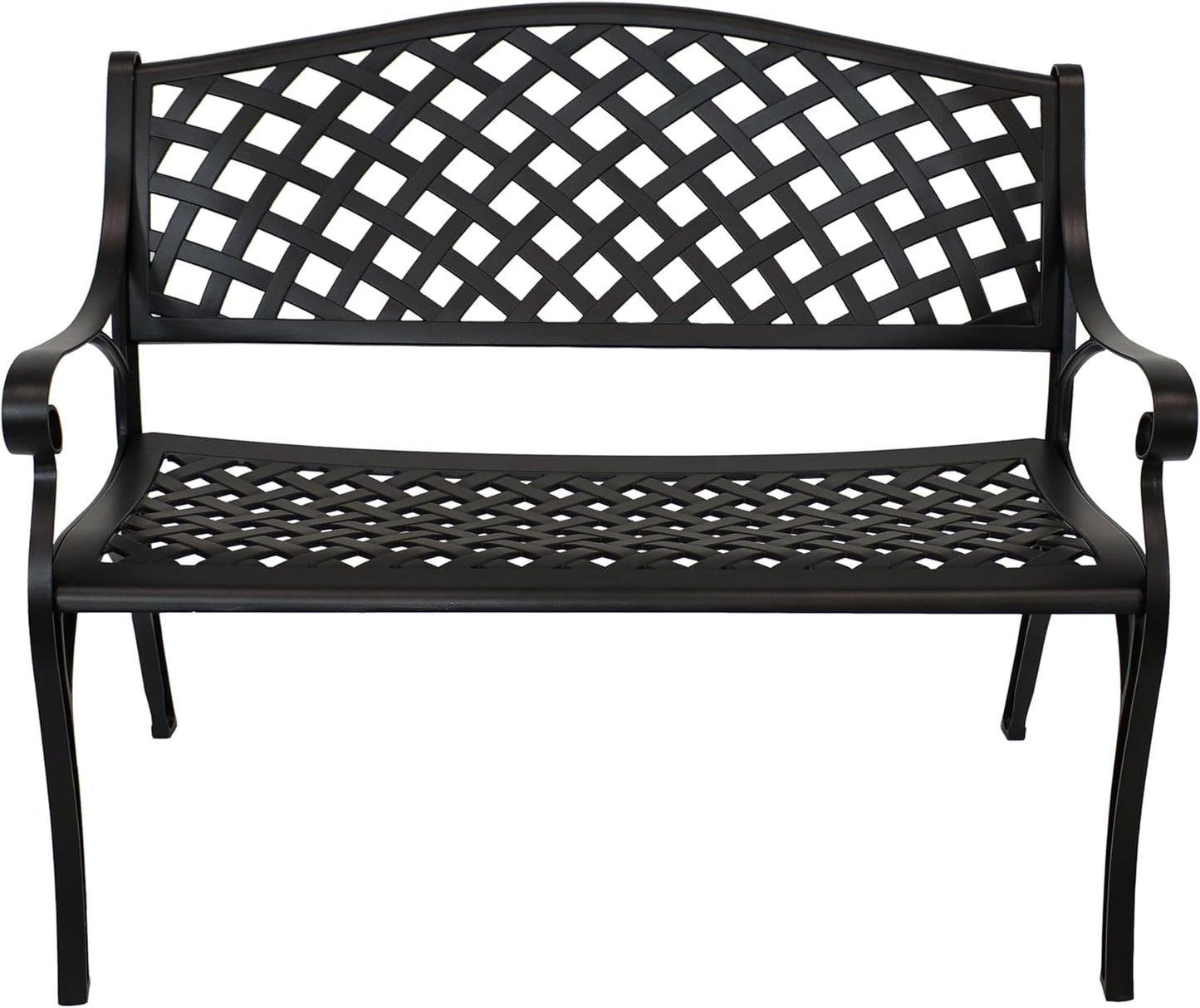 Sunnydaze 39-Inch Outdoor Bench for Patio or Park - Metal Garden Bench for Outdoors - Front Porch or Backyard Seat for Two - Black