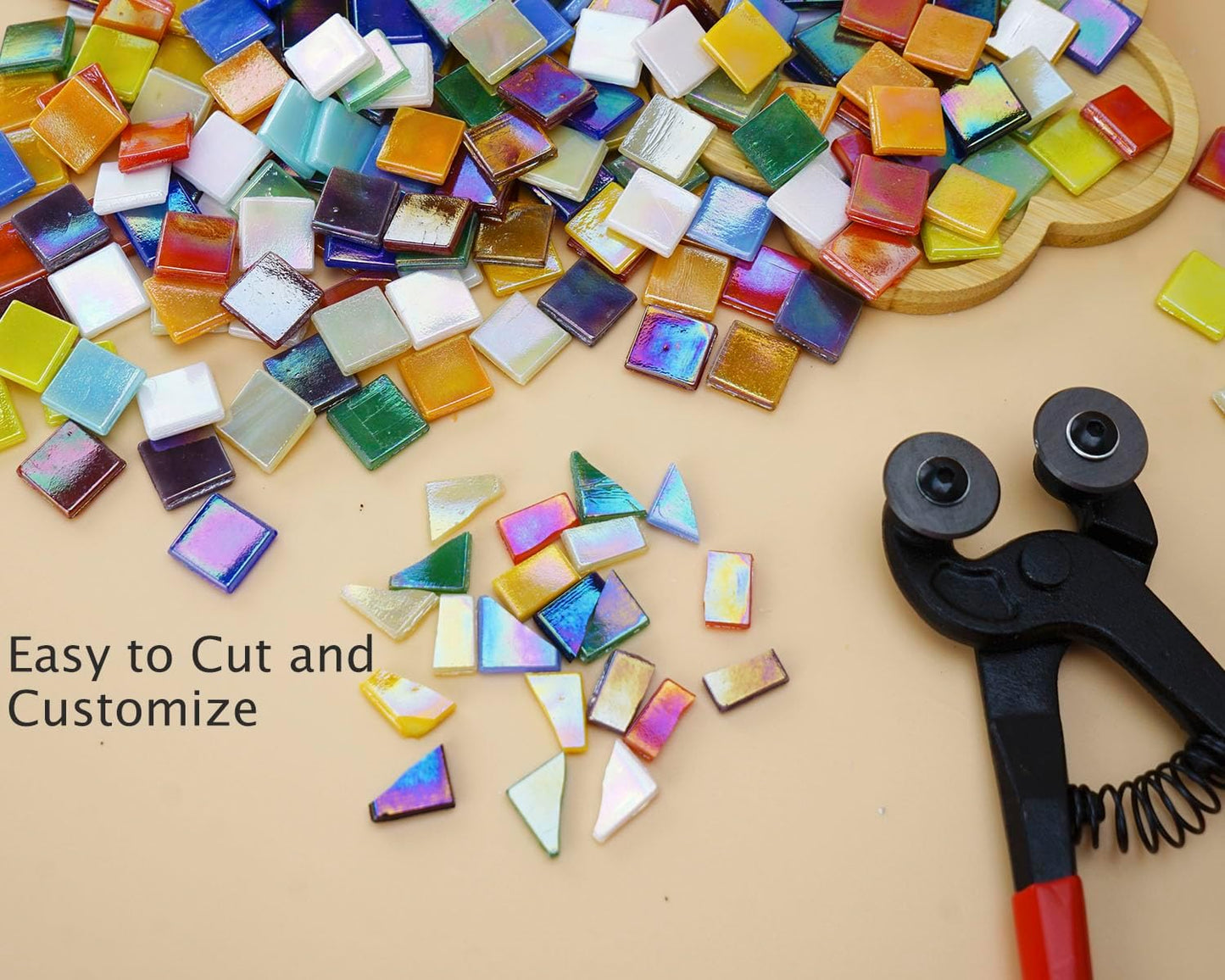 Lanyani 1.2Pounds/300 Pieces Iridescent Glass Mosaic Tiles Bulk for Crafts, Variety Vibrant 5/8 Inch Square Mosaic Tiles Pieces Supplies for DIY Home Garden for Adults and Kids