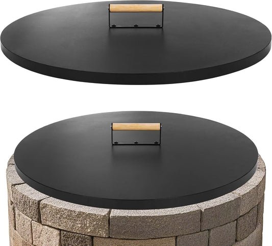 1MORE Fire Pit Lid Round 30" - Metal Firepit Lid with Wooden Handle for Patio Firepits,Rust Resistant 1.5mm Fire Pits Metal Lid,Outdoor Firepits Accessory, Smokeless Fire Pits Cover Round Metal