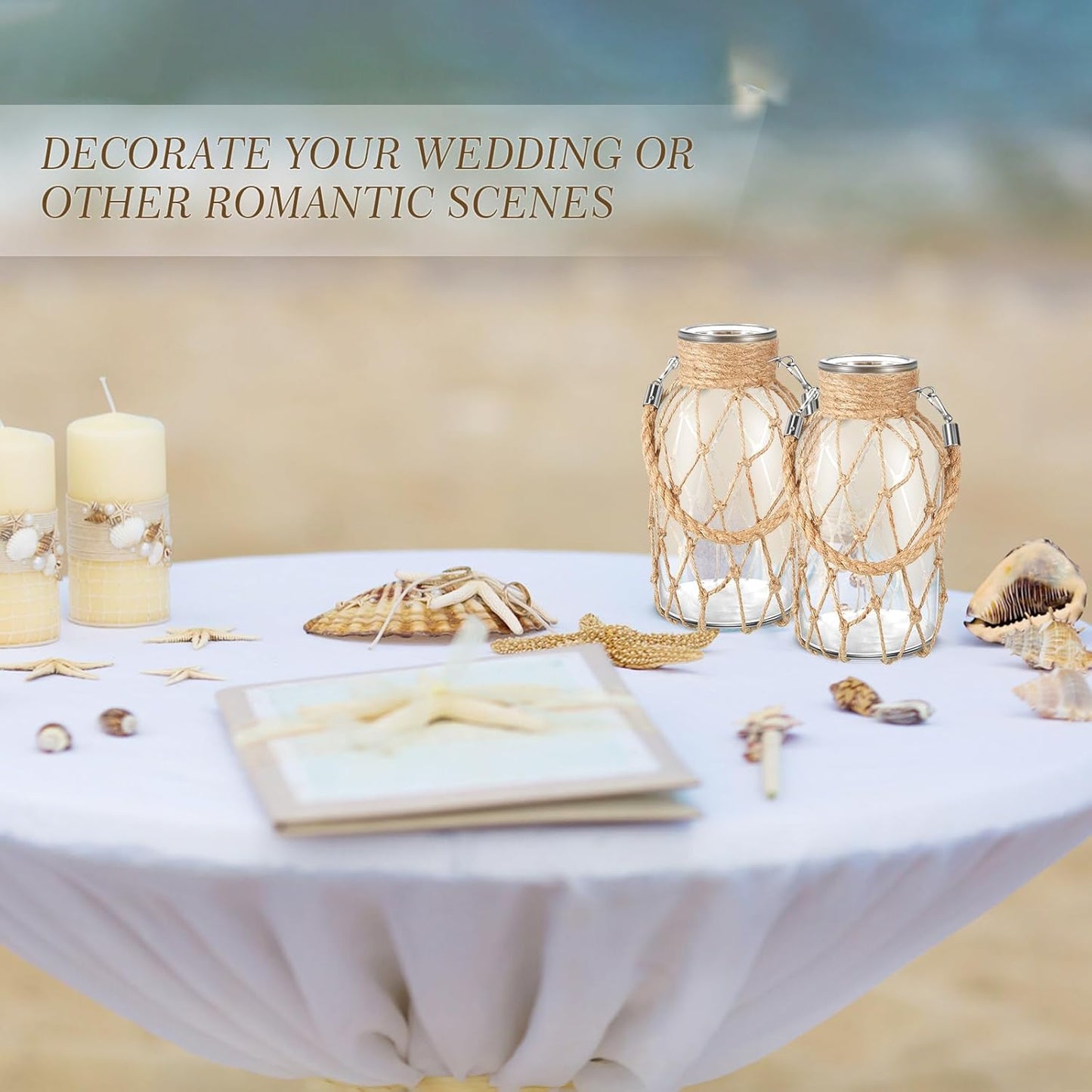 Set of 2 Rope Net Dry Flower Glass Vase 7.9 x 4 Inches Wicker Farmhouse Vase Coastal Decor for Wedding Tables Home Rustic Hanging Mason Jar Rope Wrapping Decorative Bottles Nautical Decor