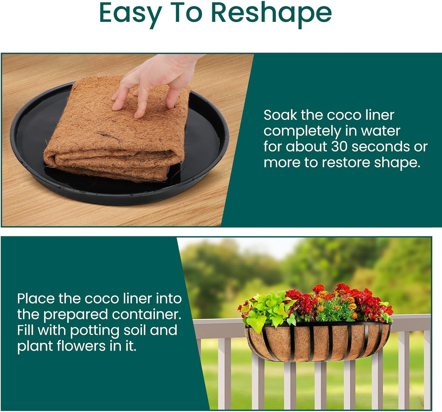 4 Packs 24 inch Hanging Basket Liner Trough Coco Coir Liner for Planter Replaceable Natural Coconut Fiber for Hanging Baskets Window Box Garden Fence Flower Pots Outdoor Indoor (4Pcs 24 inch)