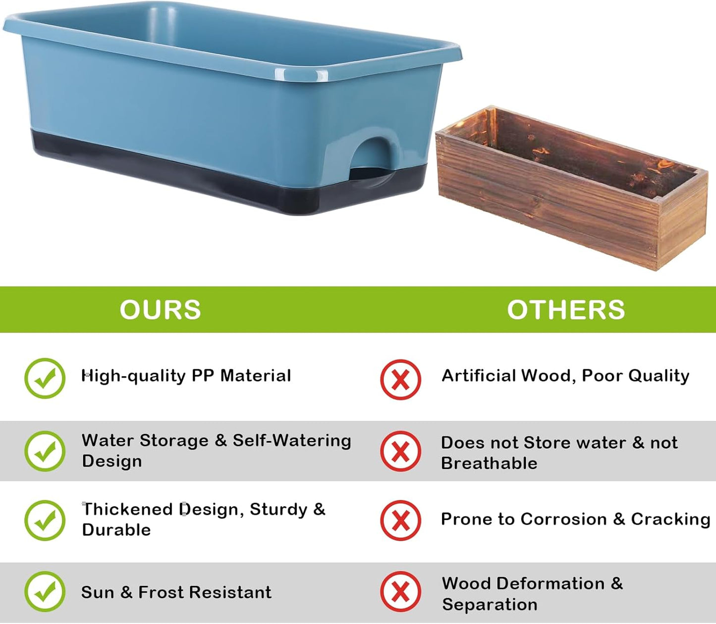 Window Box Planter 6 Pcs, 17 Inches Rectangle Flower Pots with Drainage Holes and Trays, Vegetable Planters for Windowsill Patio Garden Balcony Home Indoor Outdoor (Blue, 18 * 10 * 6 inch)