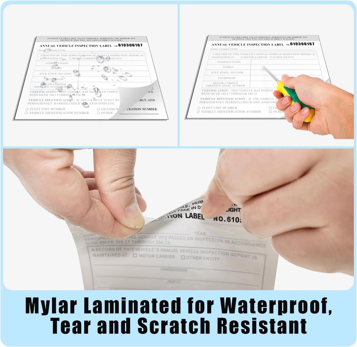Goldenfox DOT Inspection Forms and Stickers. 50-Pack,3-Ply Carbonless Annual Vehicle Inspection Report (8.5" x 11.75") with 2-Ply Vinyl White Interior fmcsa Annual Inspection Sticker(5"x4")