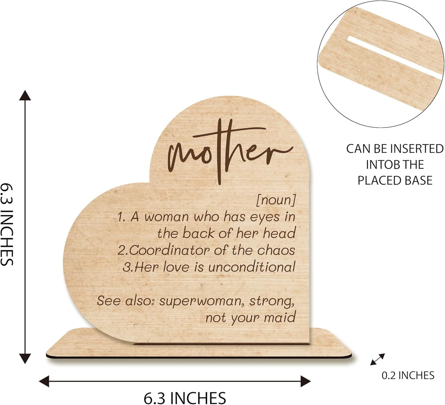 Mom Gift – Mother Definition Heart-Shaped Wooden Plaque, Rustic Desk Decor, Sentimental Wooden Sign for Mothers.(052)