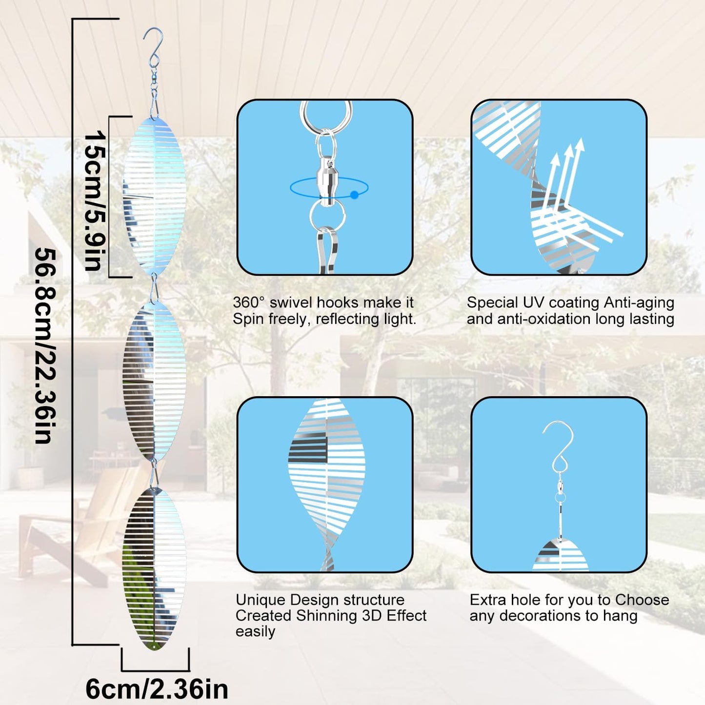 3 * 3 Stainless Steel Bird Scarer Discs Set, 3D Reflective Helix Wind Spinners Bird Reflector & Sparkly Metal Outdoor Garden Décor Sculpture Ornaments, Deterrent to Scare Pigeon Away Yard Patio Farm