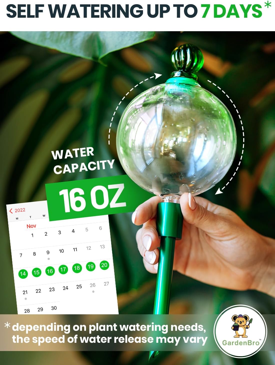 16 Oz Plant Watering Globes for Indoor Plants with Metal Self Watering Planter Insert - Premium XL Glass Hand-Blown Globes - Automatic Plant Waterer Indoor, Gift Idea for Gardeners [3 Globes]