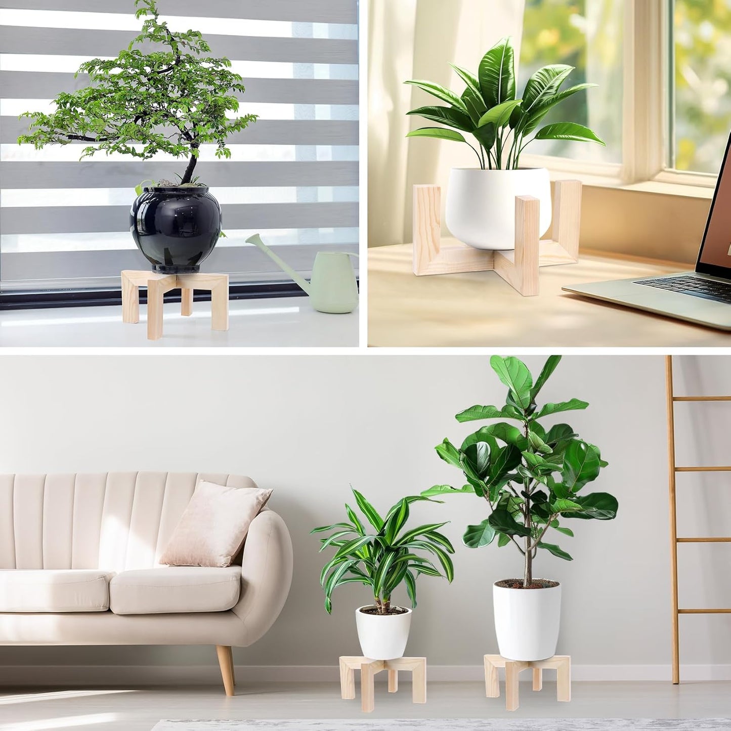 Plant Stand, Indoor/Outdoor Wood Plant Holder, Single Flower Pot Stand, Sturdy Planter Stand, Fit 5-9 Inch Pots