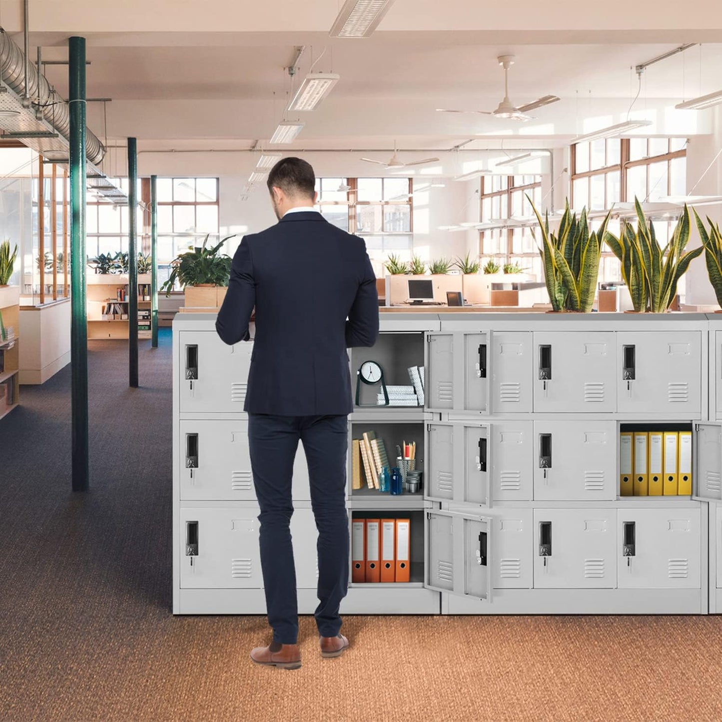 Greenvelly 9 Door Storage Locker for Employee, Metal Locker for Office, Gym, Shool,Lockable Black Steel Locker with Lock and Card Slot for Home,Garage