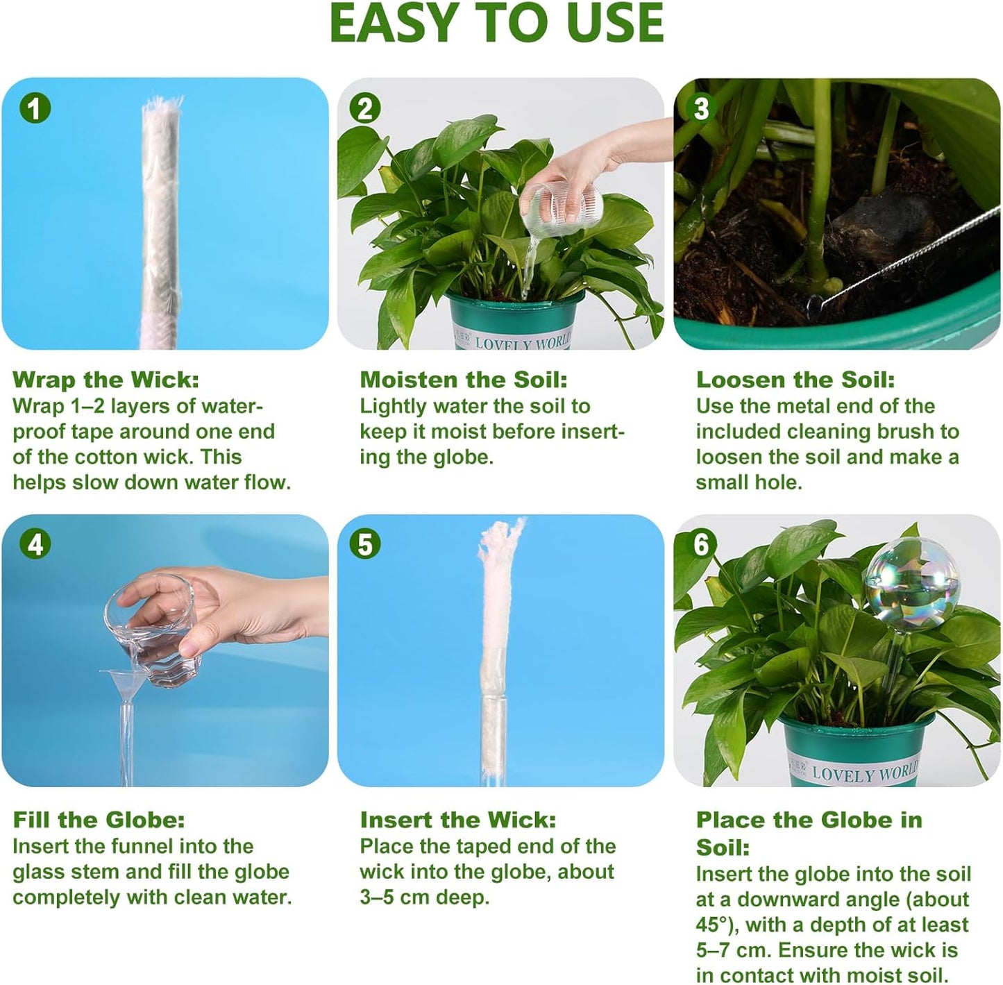 4PCS Extra Large Plant Watering Globes, 13 oz Up to 15 Days Light Iridescent Glass Self Water Bulbs for Indoor Outdoor Plants, Vacation Automatic Planter Waterer System Self-Watering Stakes