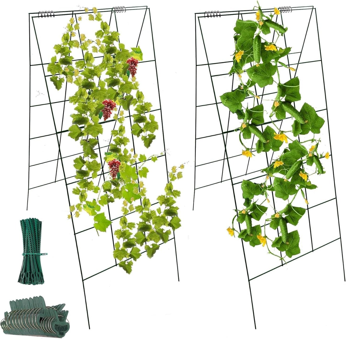 Garden Cucumber Trellis A-Frame Folding Plant Trellis 46 Inch by 18 Inch for Climbing Vegetables Flowers Black 2 Pack with Clips and Cable Ties