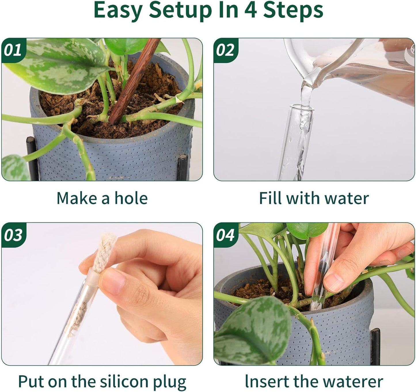 6.4 oz Medium Plant Self Watering Globes, Light Iridescent Glass Water Bulbs for Indoor Plants, Vacation Watering System, Self-Watering Stakes, Automatic Plant Waterer, 4 Pack