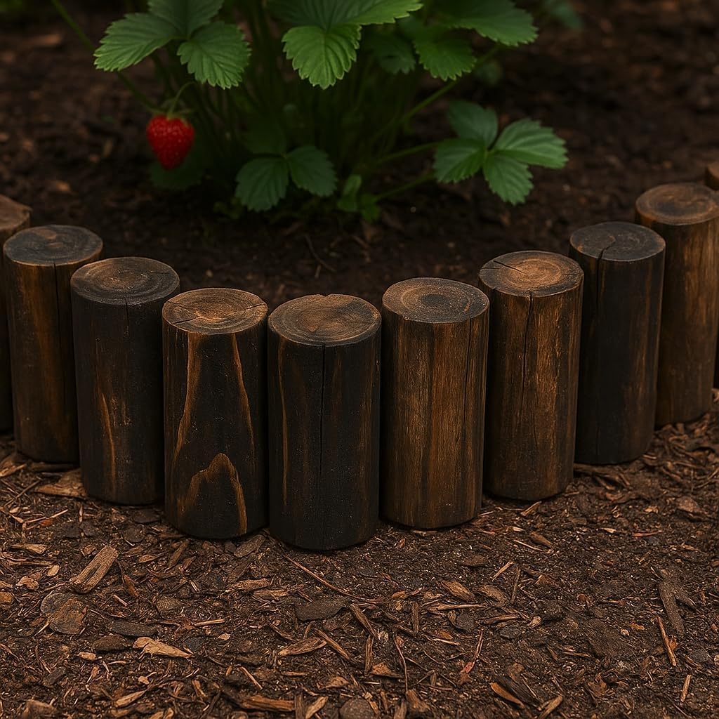 Wood Garden Fence, Natural Wooden Solid Log Edging Border Decorative for Flower Bed Barriers and Landscape Fencing