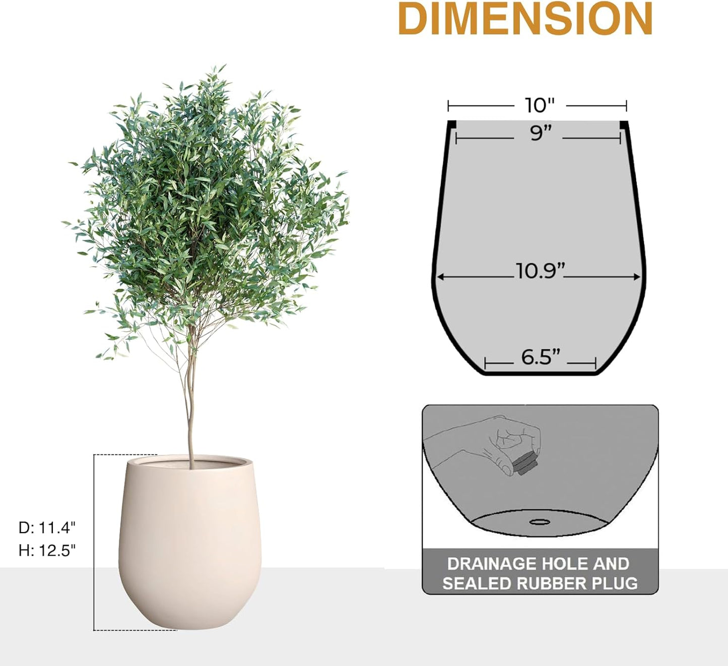 12.5" H x 11.4" D Corso Fiberstone Round Tapered Planter with Drainage Hole, Smooth Finishes, Weather Resistant for Indoor and Outdoor Use (Kilim Beige, 9" Pot Opening)