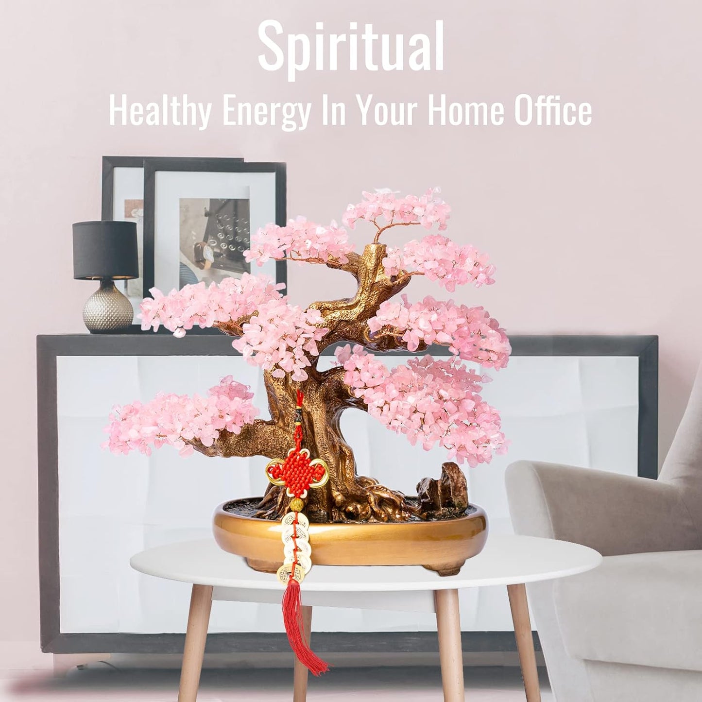Natural Rose Quartz Gemstone Crystal Bonsai Tree of Life Large Feng Shui Money Chakra Tree for Luck and Wealth Decoration(1,251 Gem Count)