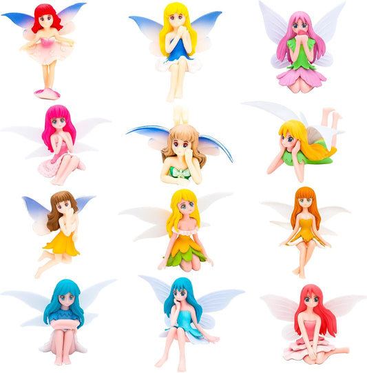 ONEST 12 Pieces Miniature Fairy Garden Accessories Small Fairy Figurines Hand Painted Fairies Figures Girl Fly Wing Figurines for Car Decor Fairies Garden Flower Pot Birthday Cake Topper