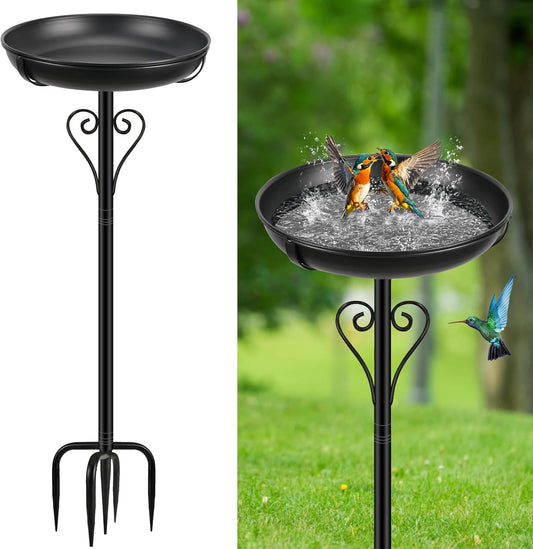 Metal Bird Bath for Outside, Vintage Freestanding Birdbaths with Metal Stake, Upgraded 5 Pronged Base Birdfeeder Feeder Bowl for Outdoors Garden Patio Yard Lawn Decor (Black)