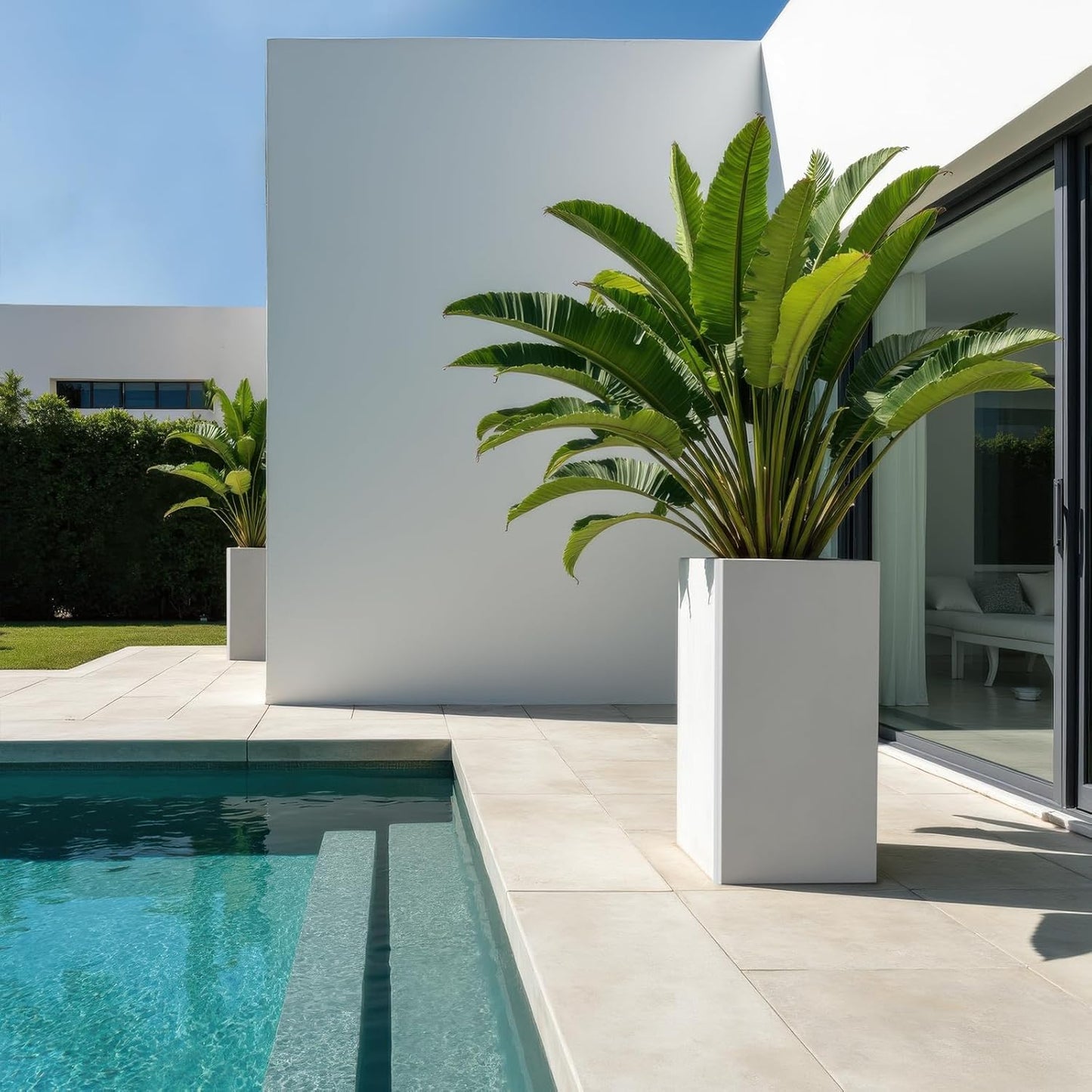 Galvanized Steel Metal Planter, 28 Inch White Square Outdoor Planters with Removable Insert Shelf and Drain Holes, Heavy Duty Flower Pot Modern Commercial Residential for Trees Patio Deck Yard Garden