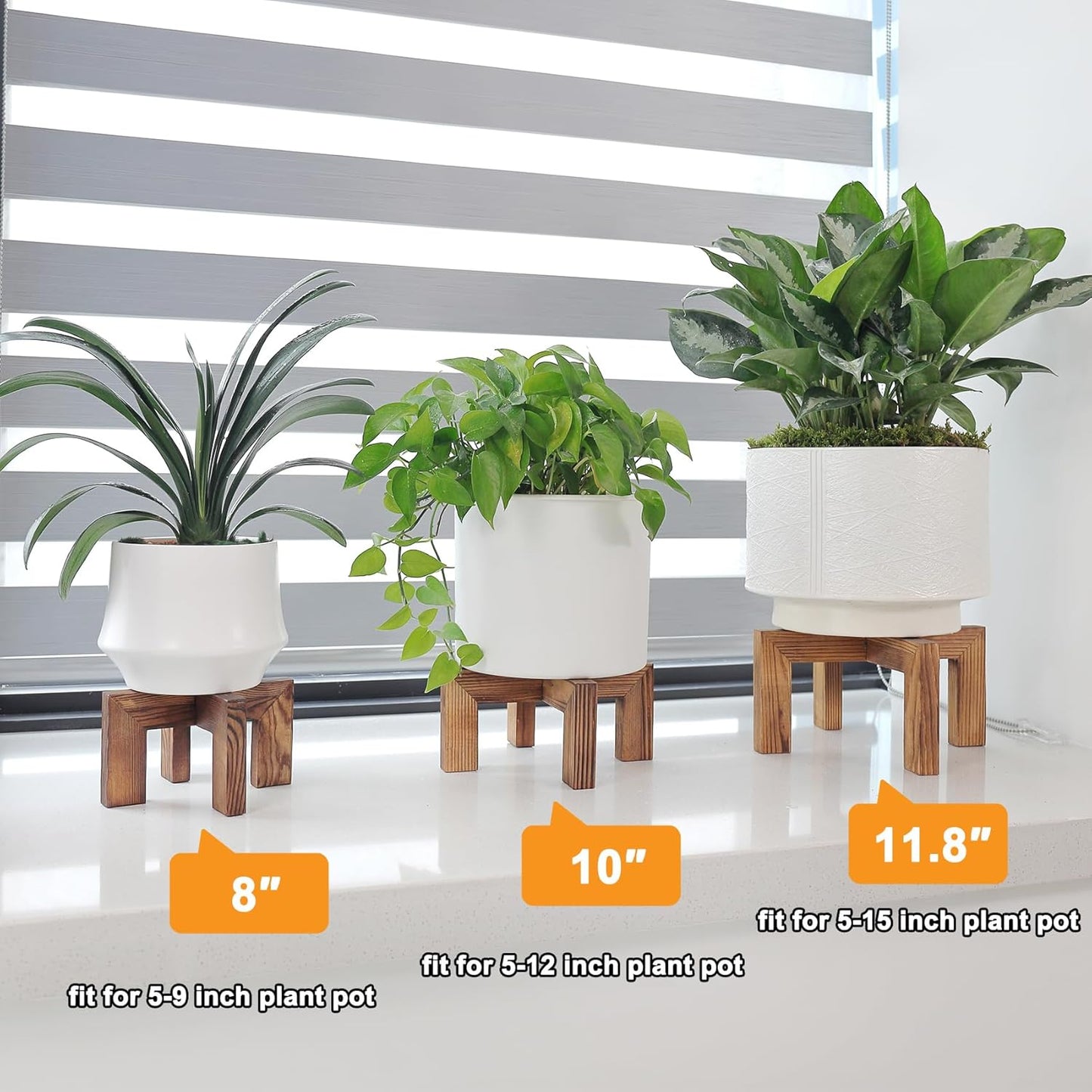 Plant Stand, Indoor/Outdoor Wood Plant Holder, Single Flower Pot Stand, Sturdy Planter Stand (Walnut, Fit 5-9 Inch Pots)