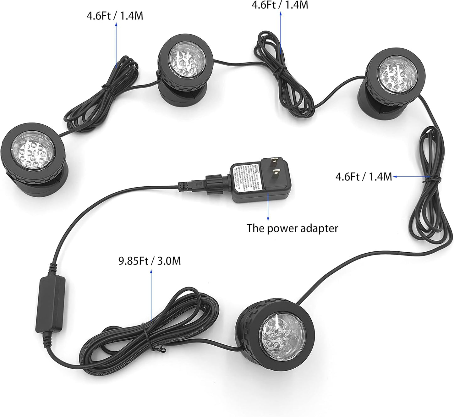 Warm White Pond Lights, Underwater Landscape Spotlights, IP68 Waterproof Submersible Fountain Lights for Garden Yard Aquarium Pond Fountain Waterfall (4 Lights)