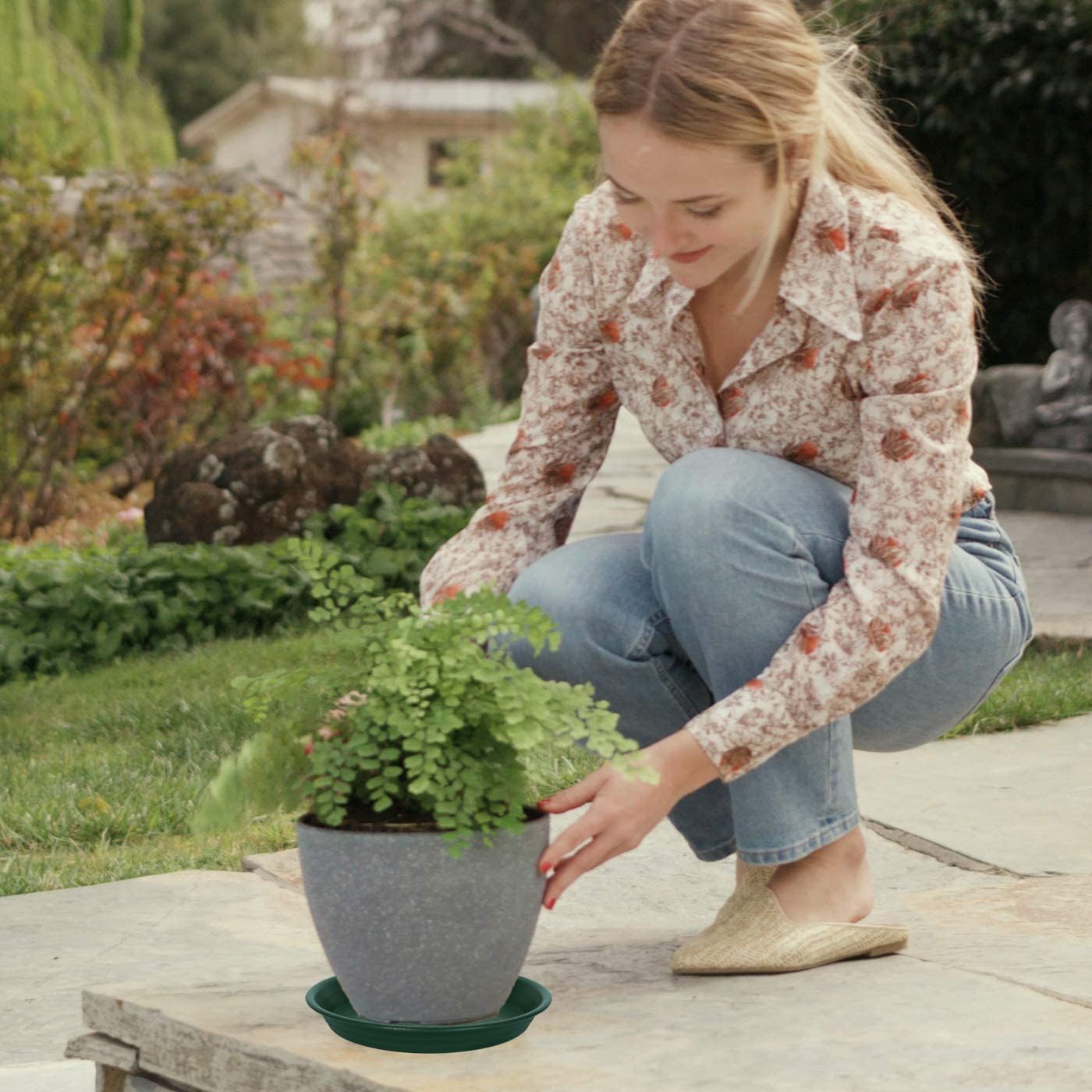 2 Pack Plant Saucer Drip Tray 11 12 inch, Pot Base for Plants Indoor, Plastic Flower Planter Saucers and Drip Trays for Outdoors, Heavy Durable Plant Plate Water Catcher (12", Dark Green)