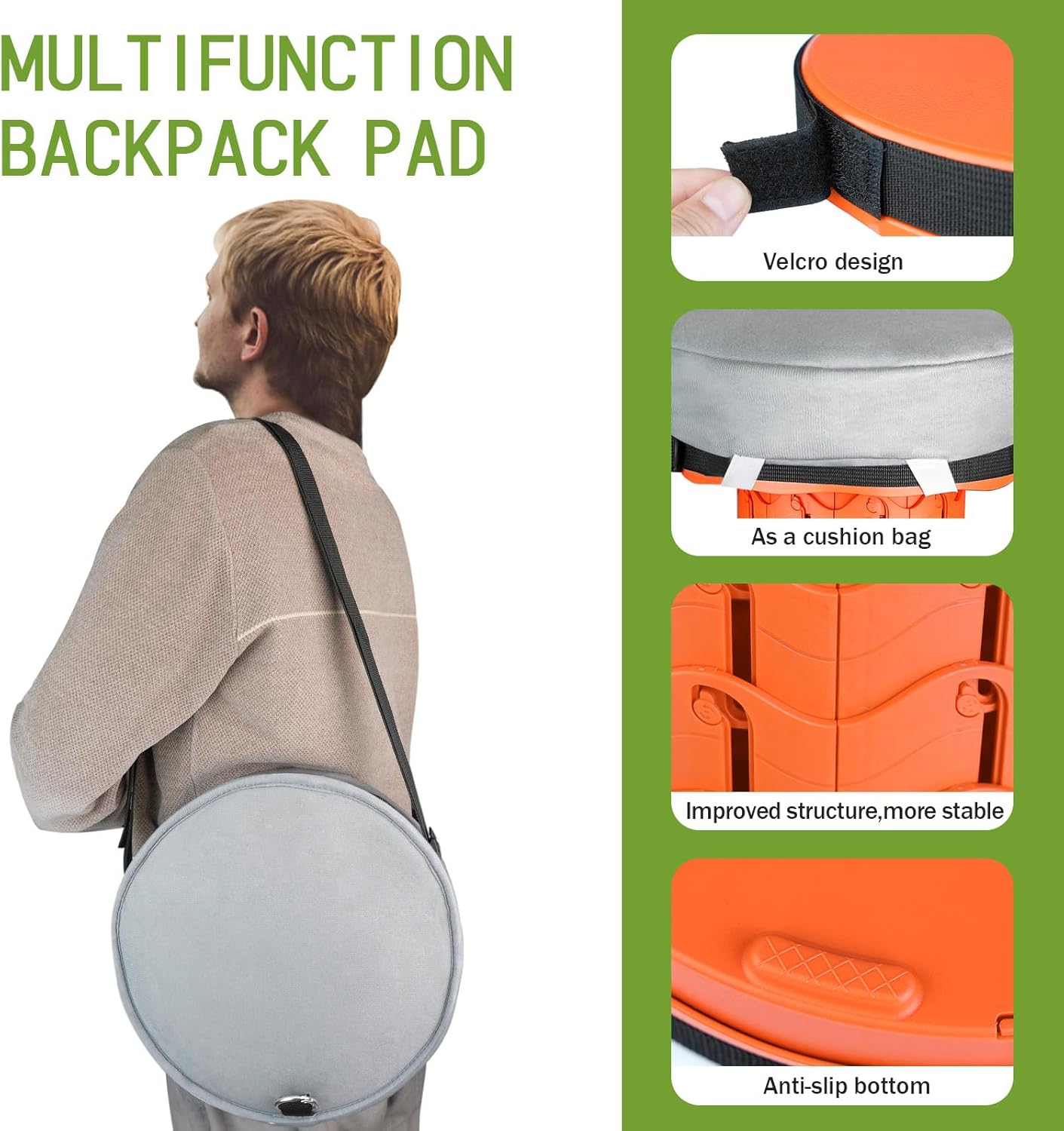 Deer's Life Portable Collapsible Stool with Cushion Pad, Retractable Folding Telescopic Camping Seat for Adults, Small Lightweight Sturdy Adjustable Stools for Travel,Kitchen,Garden,Fishing