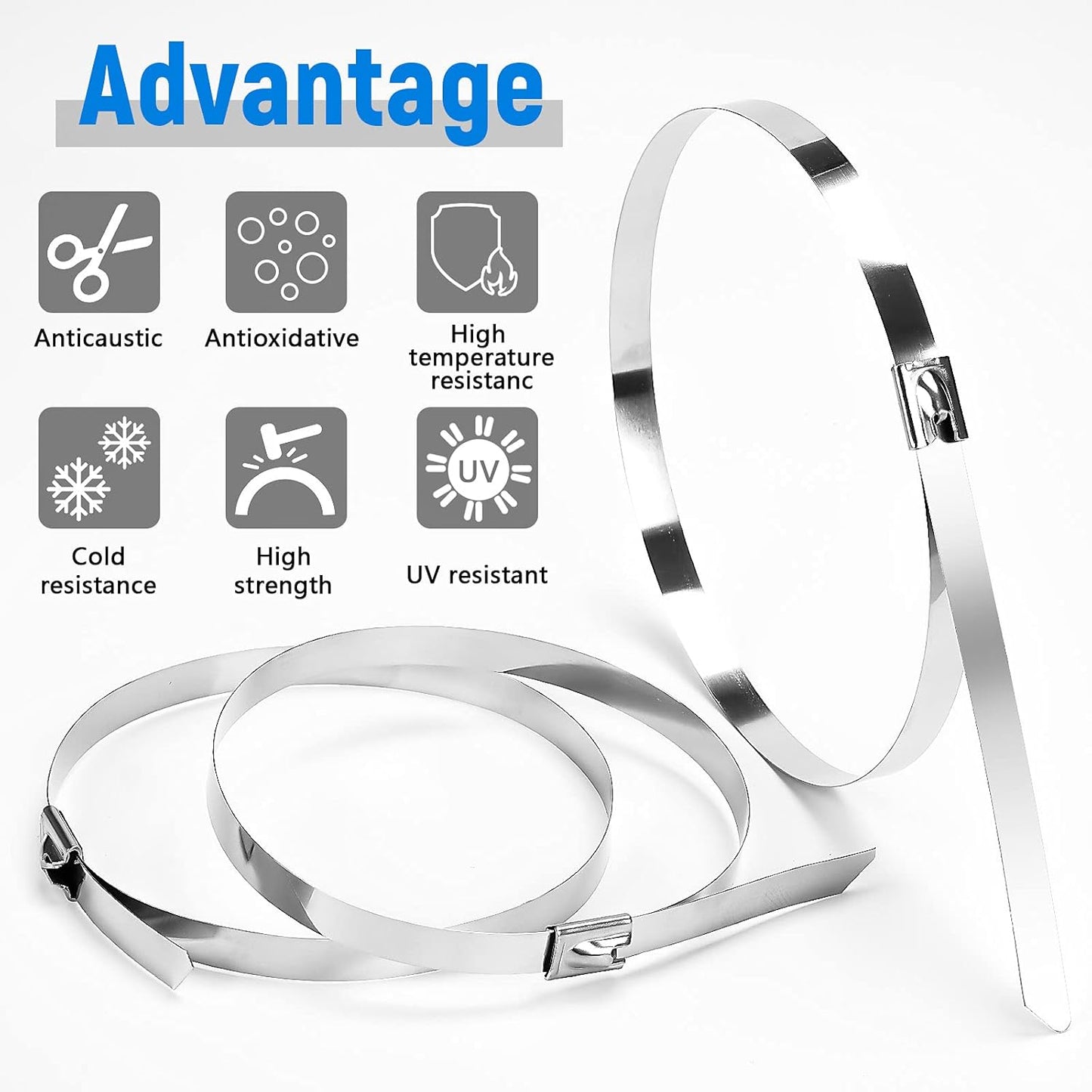 24 Inch Metal Cable Zip Ties, Stainless Steel Zip Ties Long,500 Lbs Heavy Duty Self-Locking Strap Ties, Steel Cable Tie, 40 PCS Strength for Exhaust Wrap, Garden Ties, Outdoor UV Resistant Cable Ties