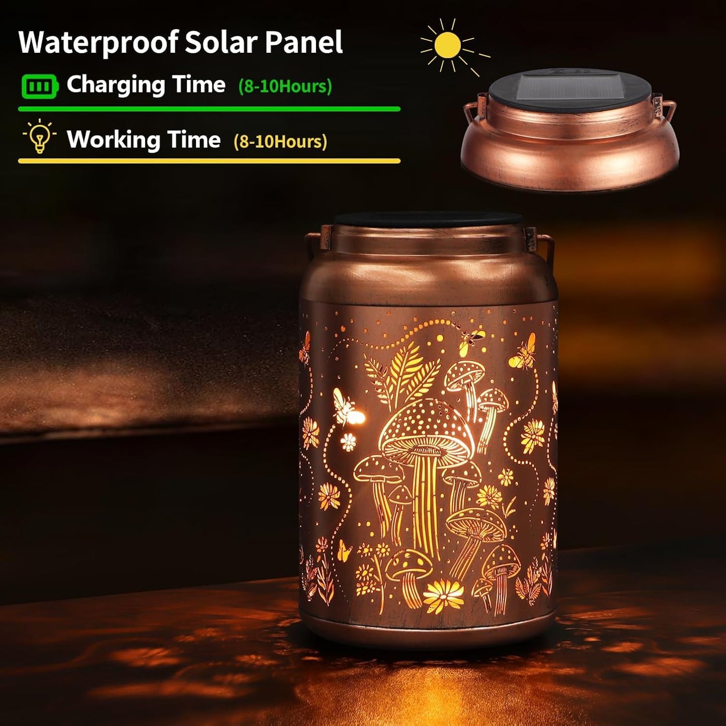 2 Pack Solar Lanterns Outdoor Waterproof, Mushroom Garden Decor Gifts for Women Mom Grandma Hanging Solar Lights Metal Solar Decoration Outside LED Lanterns for Yard, Patio, Lawn