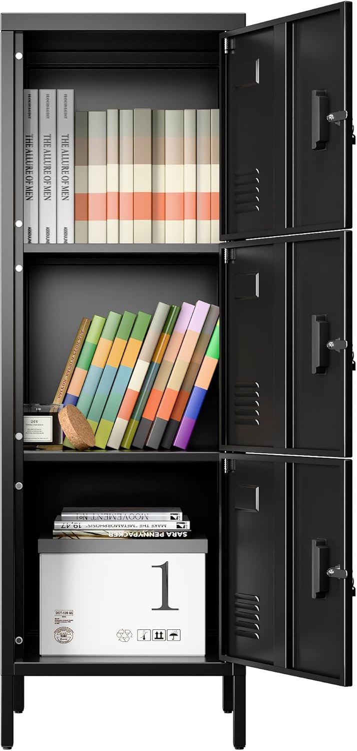 47.3" H*15.8" W*15.8" D Metal Storage Locker for Employees,3 Doors Employee Lockers with Adjustable Feet,Steel Home Office Storage Cabinet for School Gym Home Office, Assembly Required,Black