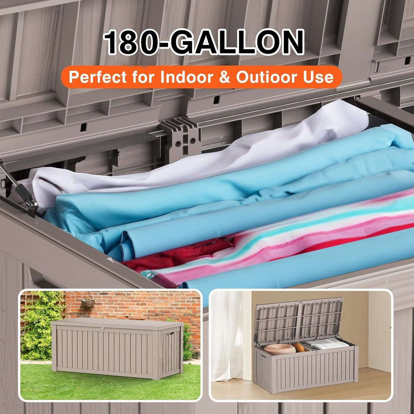180GAL Brown Versatile Outdoor Deck Box – Waterproof, SGS - Tested UV Protection, Fits Various Storage Needs: Pool Accessories to Gardening Supplies