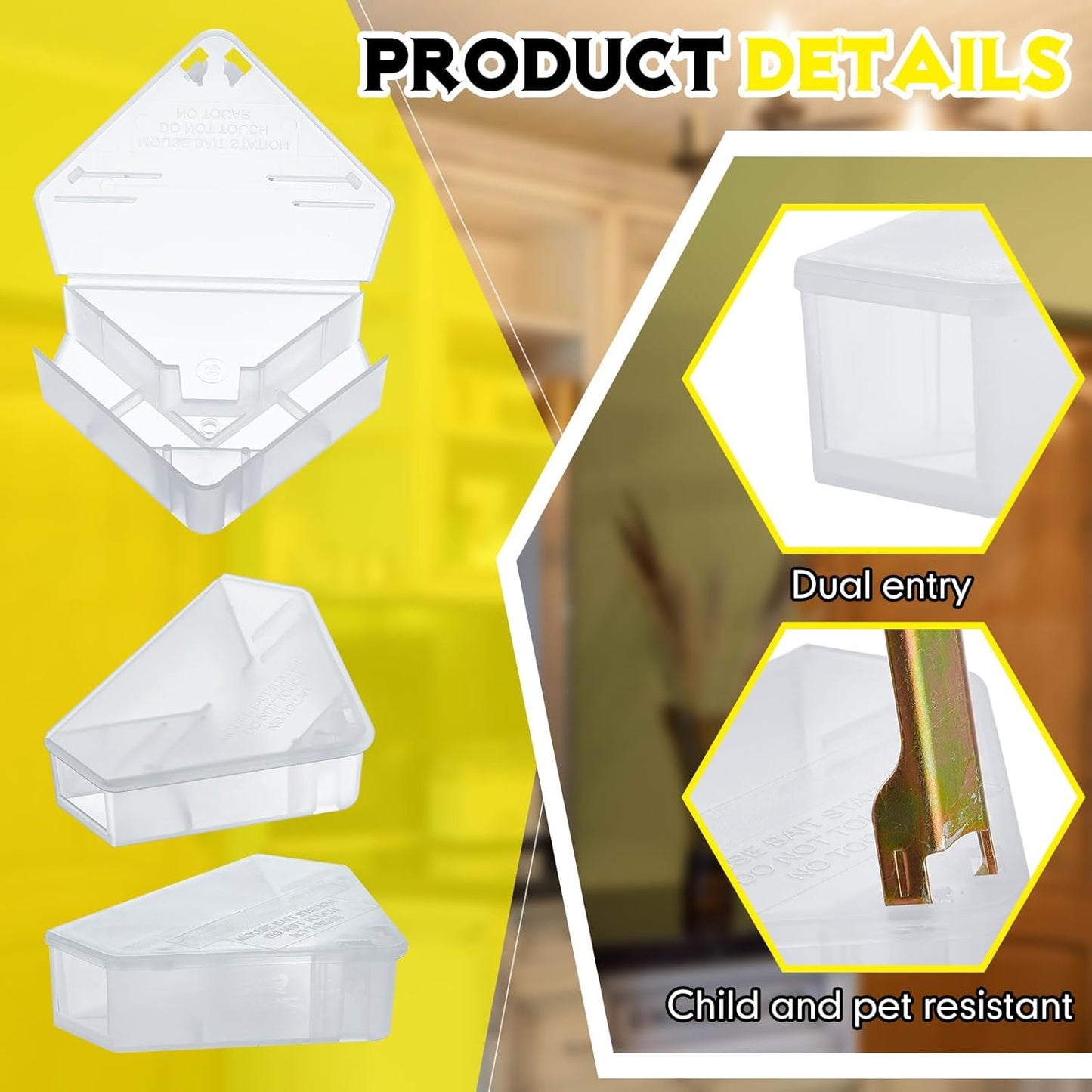 Qualirey 2 Pcs Mice Station with Key Triangle Bait Station Reusable Rodent Trap Bait Box, Keeps Children and Pets Safe Indoor & Outdoor, Bait Not Included, Suitable for Small Mice (Translucent)