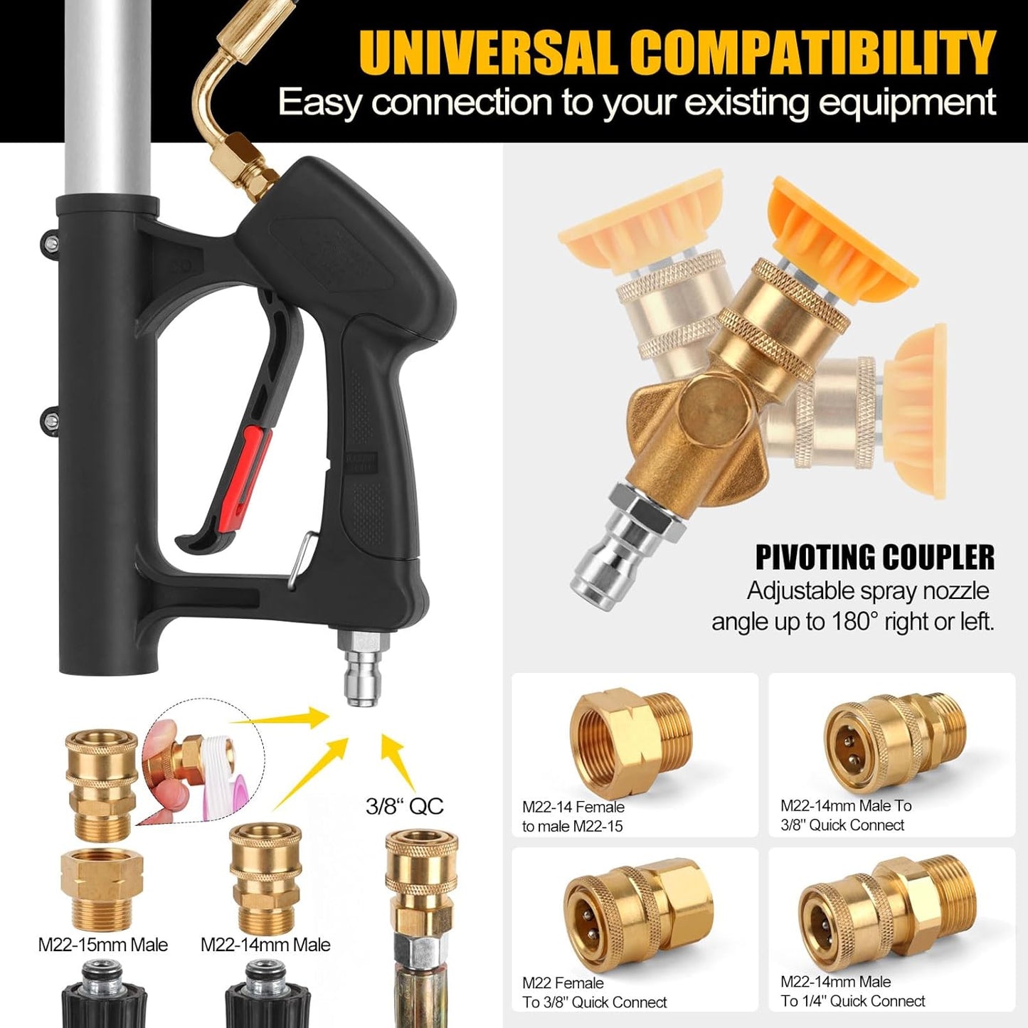 24 FT Telescoping Pressure Washer Wand with Power Washer Extension Wand, Gutter Cleaner Attachment, 4 Adapters, 7 Spray Nozzles & Support Belt Pressure Washer Extension Pole for Wall Roof Gutter