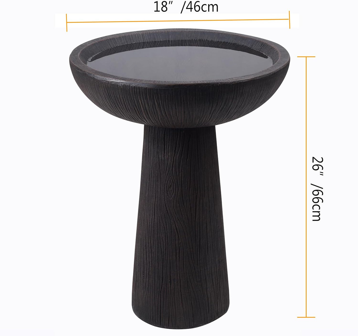Bird Bath for Outdoor - 26'' Tall Resin Natural Wood Pattern Designt Birdbaths, Lightweight and Durable - Enhance Your Outside Garden with This Stunning Water Feature (Wood Grain)
