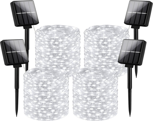 Brightever Solar Outdoor LED String Lights 288Ft Waterproof, 4-Pack Each 72FT 200 LED Solar Powered Fairy Lights with 8 Modes, Outside Twinkle Lights for Backyard, Balcony, Christmas (Daylight White)