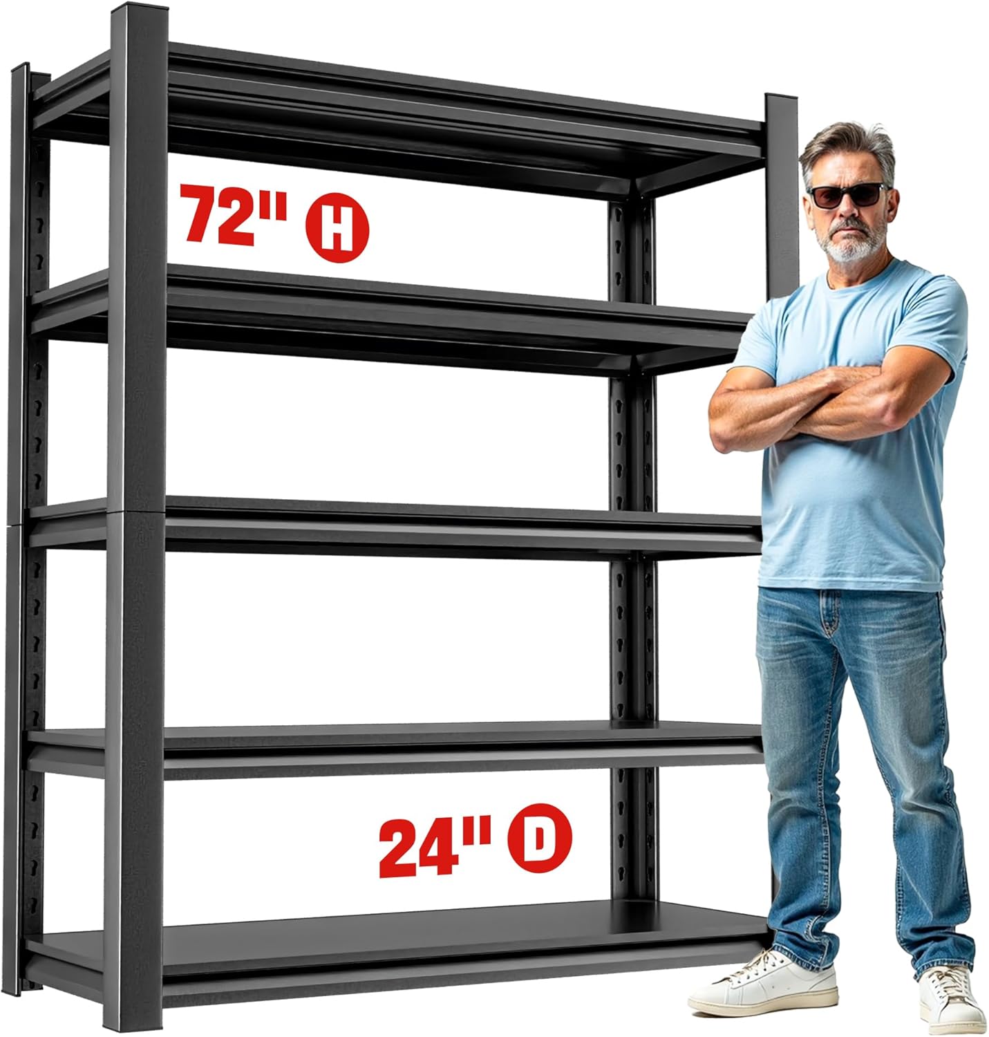 5 Shelf Heavy Duty Garage Shelving – Durable Metal Storage Shelf Organizer for Garage, Workshop, or Utility Rooms, Heavy Duty Shelving Rack for Maximum Strength 24" D x48 W x72 H