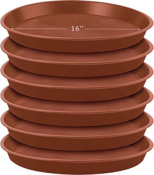 Eccliy 6 Pack Plastic Plant Saucer Heavy Duty Planter Saucers Large Plant Pot Saucers Plastic Water Trays for Indoors and Outdoors Flower Plant Plant Drip (Terracotta,16 Inch)