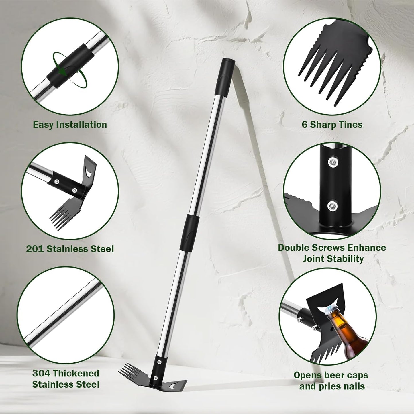 Weed Puller Tool with Long Handle - 58" Manual Weeder Remover Tool, 2 in 1 Hand Weed Rake and Garden Hoe for Gardening, Heavy Duty Uprooting Weeding Pull for Yard, Lawn, Patio and Garden